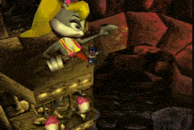 a cartoon character in a bikini is standing next to another character in a video game