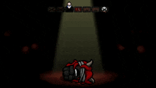 a cartoon character with horns is laying on the ground with a speech bubble above him