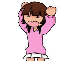 a cartoon of a girl in a pink sweater and skirt