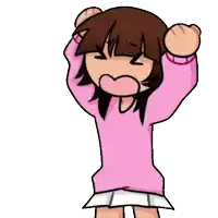 a cartoon of a girl in a pink sweater and skirt