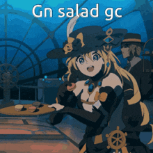 a picture of a girl with the words " gn salad gc " on it