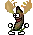 a pixel art illustration of a banana with antlers and a red scarf .