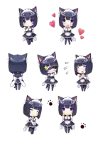 a sticker of a girl in a maid outfit with different expressions