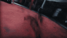 a person walking on a red carpet with a shadow of a person on it