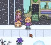 a group of people are standing in front of a bus