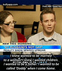 a man and a woman are sitting on a couch in front of a tv screen that says ' new this morning '