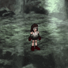 a girl in a video game is standing in the dark