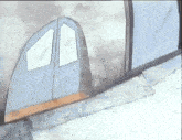 a cartoon drawing of a door with a window on it