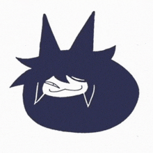 a black and white drawing of a cartoon character with long hair and horns .