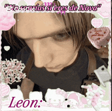 a picture of a man with a hello kitty and the name leon