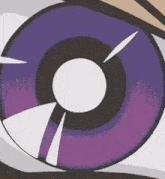 a close up of a person 's face with purple eyes .