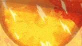 a close up of a yellow object with lightning bolts around it
