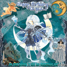 a birthday card with a woman playing a violin and the words happy birthday to you