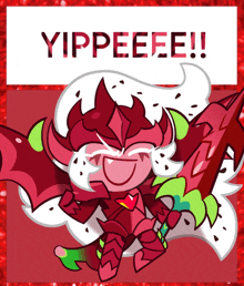 a cartoon character with a sword and the words yippeeee