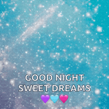 a blue background with hearts and the words good night sweet dreams on it