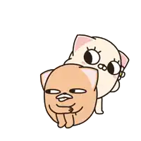 a cartoon cat with a flower on her head is laying on top of another cat