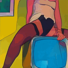 a cartoon drawing of a woman sitting on a chair