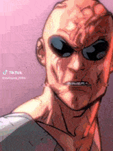 a drawing of a bald man with sunglasses and braces on his teeth has a tiktok watermark