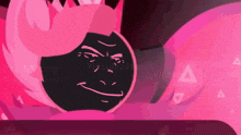 a cartoon character with a black face and pink hair is smiling