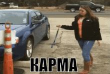 karma girl kicks parking cone