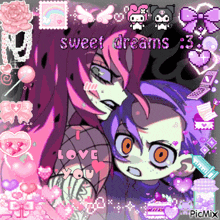 a pixel art of a girl and a boy with the words sweet dreams