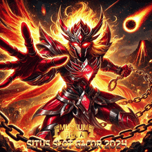 a poster for situs slot gacor shows a warrior with chains around his waist