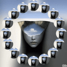 a picture of a woman 's face surrounded by circles with pixiz written on the bottom right