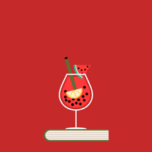 an advertisement for plot twists and sweet sips shows a drink in a glass on top of a book