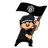 a boy holding a flag that says manchester united on it