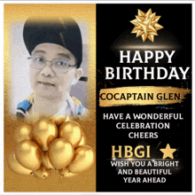 a birthday card for cocaptain glen with balloons