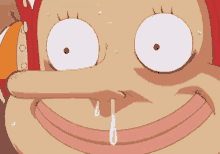 a close up of a cartoon character 's face with a tear running down his nose