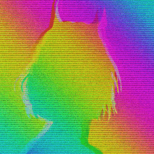 a rainbow background with a silhouette of a woman