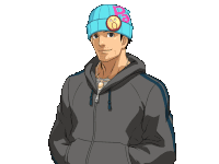 a man wearing a hoodie and a blue beanie with the letter o on it