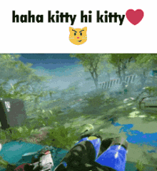 a screenshot of a video game with the words " haha kitty hi kitty " on the bottom