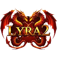 a logo for lyra 2 with two dragons in the middle