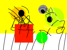 a drawing of a red square and a green circle