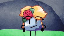 a cartoon character with a rose in her hair looks sad