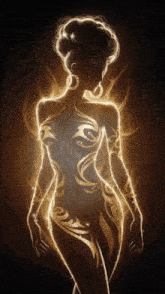 a silhouette of a naked woman with a tribal design on her body