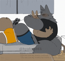 a cartoon of a wolf and a bear with the numbers hyak1063