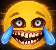 a cartoon smiley face with tears coming out of its eyes and mouth .