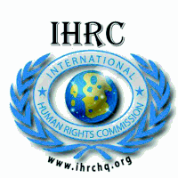 a logo for the international human rights commission with a globe in the center