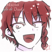 a drawing of a girl with red hair and the name maeno solo de dante on the bottom
