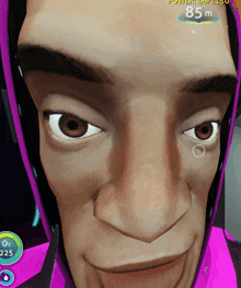 a close up of a man 's face in a video game with a power of 85m