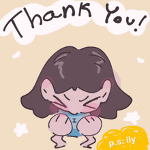a cartoon drawing of a girl with the words thank you written above her