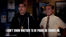 i dont know whether to be proud or turned on jake peralta andy samberg charles boyle joe lo truglio