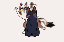 a cartoon drawing of a black cat sitting next to a calico cat