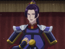 a cartoon character with purple hair and a crown on her head