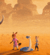 a group of cartoon characters including a rhino and a snake
