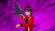 a cartoon character with a sword in his hand is surrounded by flames