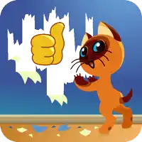 a cartoon cat giving a thumbs up next to a broken wall
